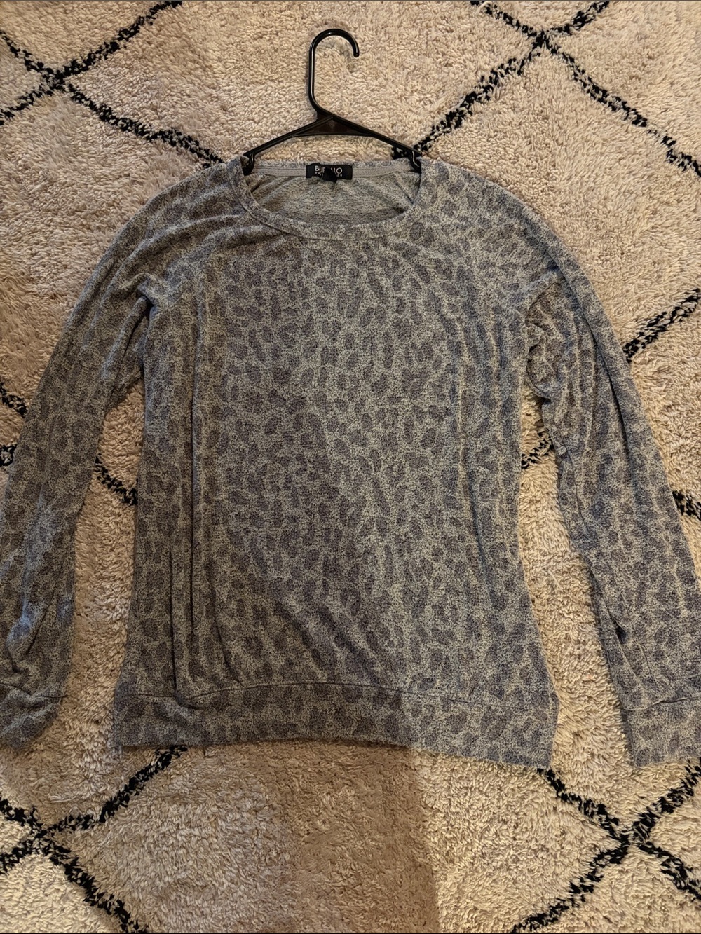 Buffalo David Bitton Gray Leopard-Print Crewneck Sweater
